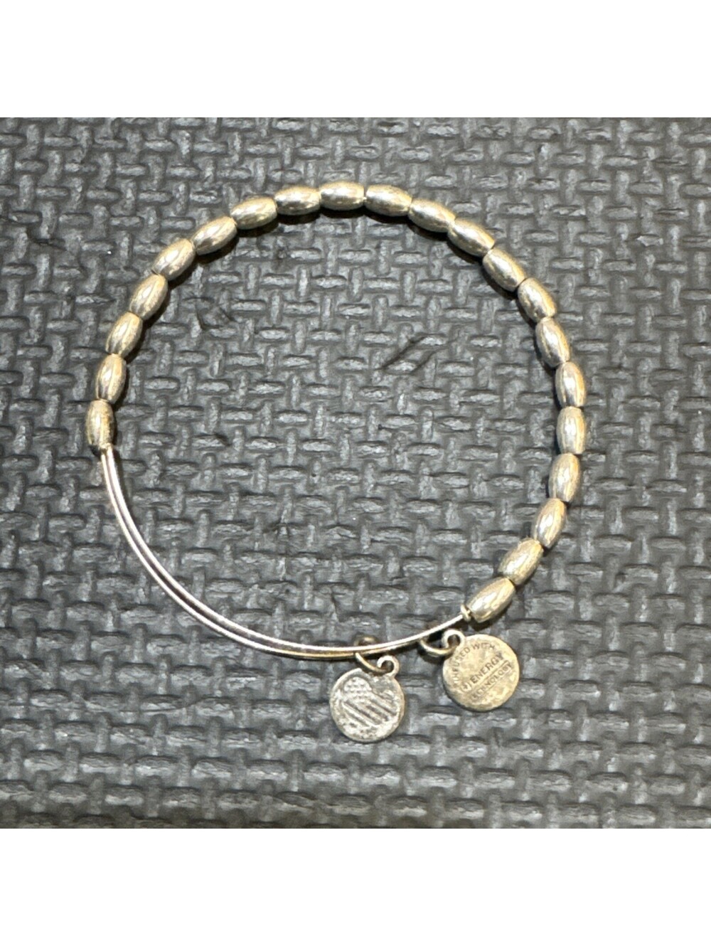 Alex and Ani Silver Toned Beaded Expandable Bangle Bracelet | USA Heart Tag